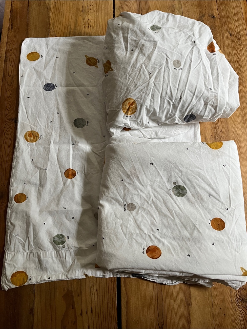 Set/3 CRATE & KIDS (Crate & Barrel) *Queen* Organic Planet Print Sheet Set
